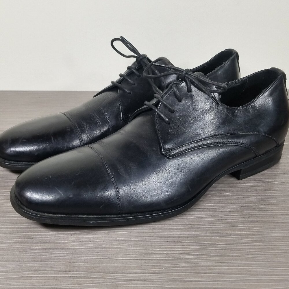 Aquatalia Abe Weatherproof Cap Toe Derby, Black Leather, Mens Size 11